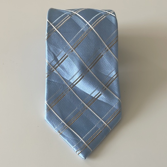 Light Blue and Gold/White Striped Silk Tie - Michael Kors - Picture 2 of 9